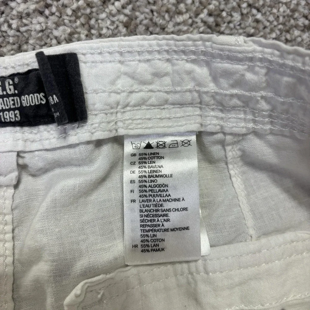 H&M L.O.G.G. Pants Womens 31 White Linen Blend Chino Drawstring Hem Summer
